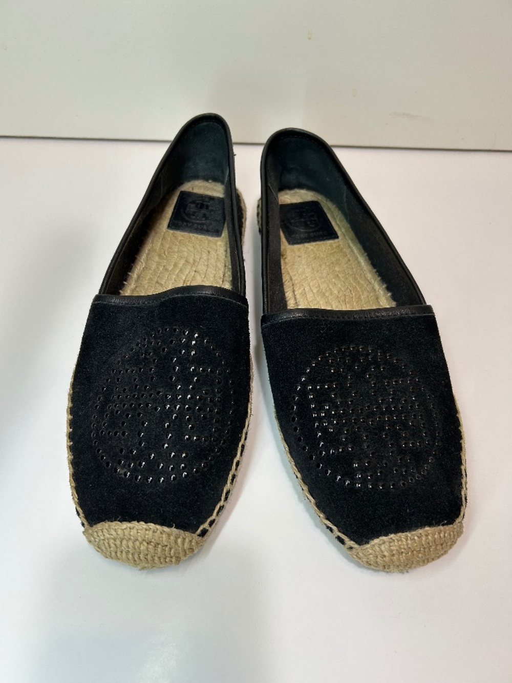 Tory Burch Velvet Platform Espadrille Women 8 Black Double T Logo